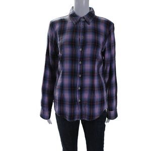 Shirt Womens Cotton Collar Long Sleeve Button Up Plaid Shirt Pink Size S